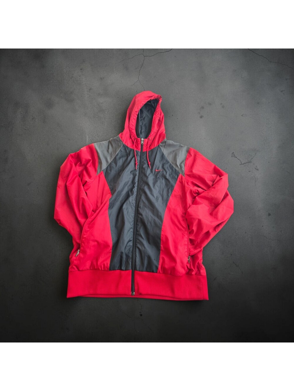 Nike Vintage Windbreaker Jacket Red Gray Navy Blue Size XL